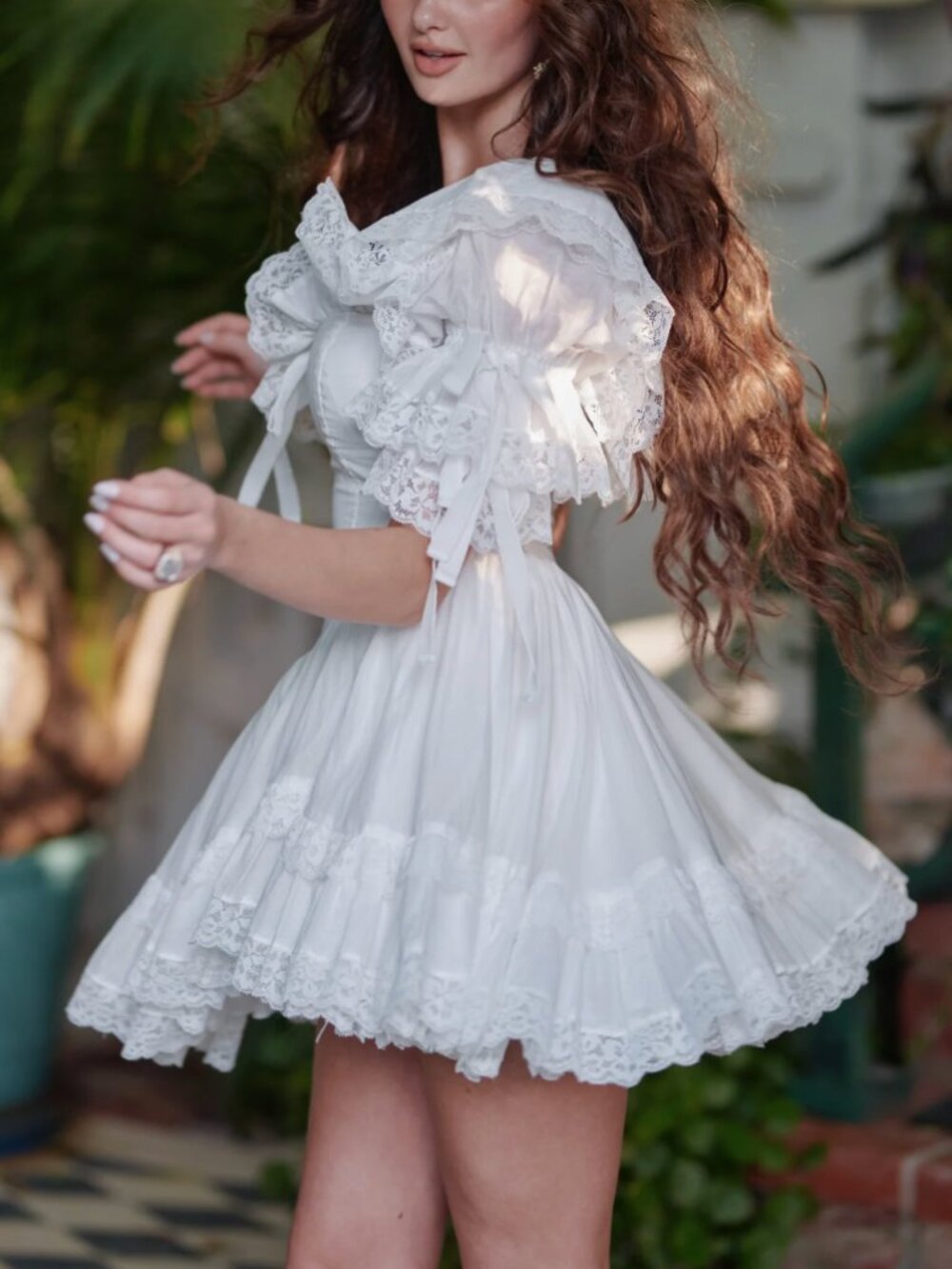 Selkie The Casino Mini Dress White Medium Party Lace